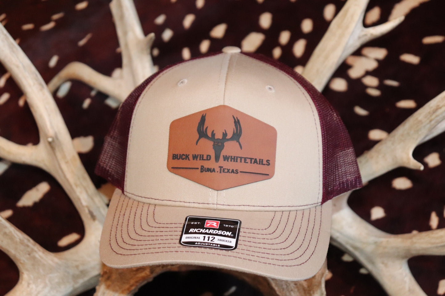 BWHco Whitetails Tan/Maroon Leather Patch